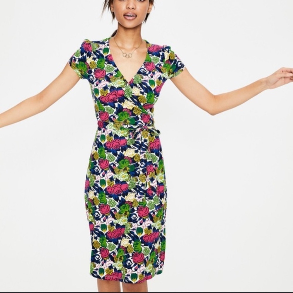 Boden‎ Women’s Multicolor Floral Short Sleeve Wrap Dress 4L NWT
